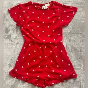 New Boutique Red Print Ruffle Hem Romper